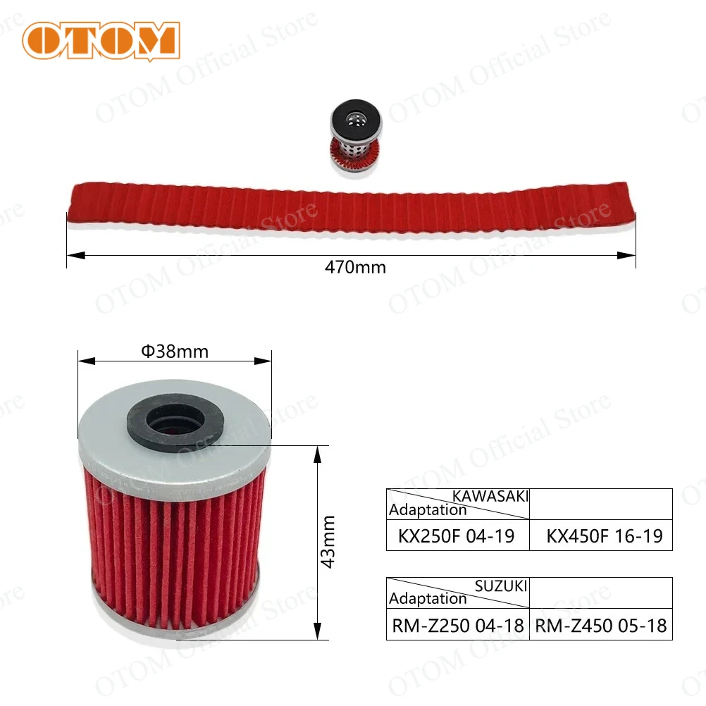 2004-2019 Motocross Oil Filters Motorcycle High Quality Filtration Paper Cleaner Red For KAWASAKI KX250F KX450F SUZU-KI RM250Z