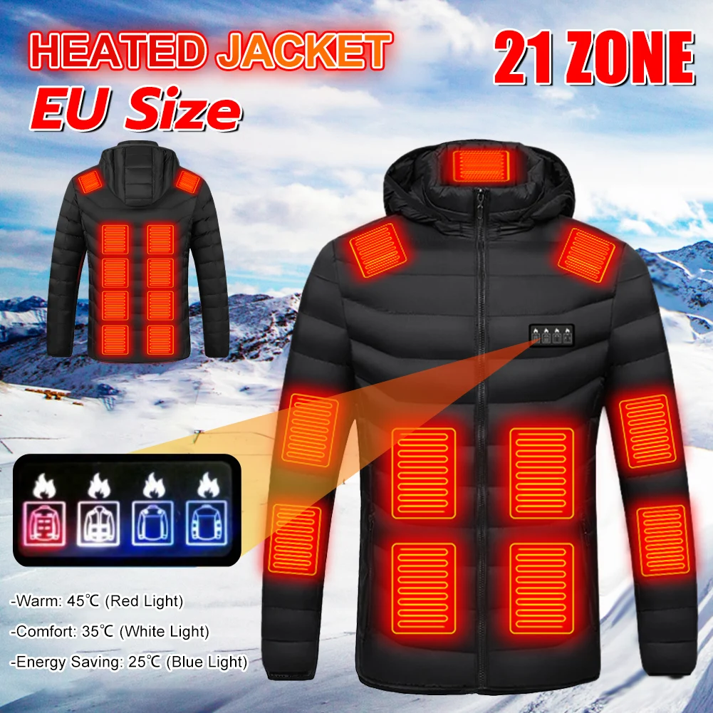 

21 Areas Heated Jacket for Men Women Winter Outdoor Adjustable Heating Coat USB Powered Thermal Coat for Skiing Camping EU Size