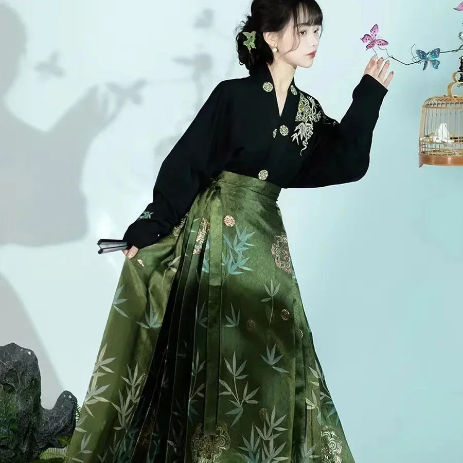 Hanfu Horse Face Skirt Chinese Style Costume Mamianqun Ming Dynasty Weaving  Chinese Dress Vest Skirt