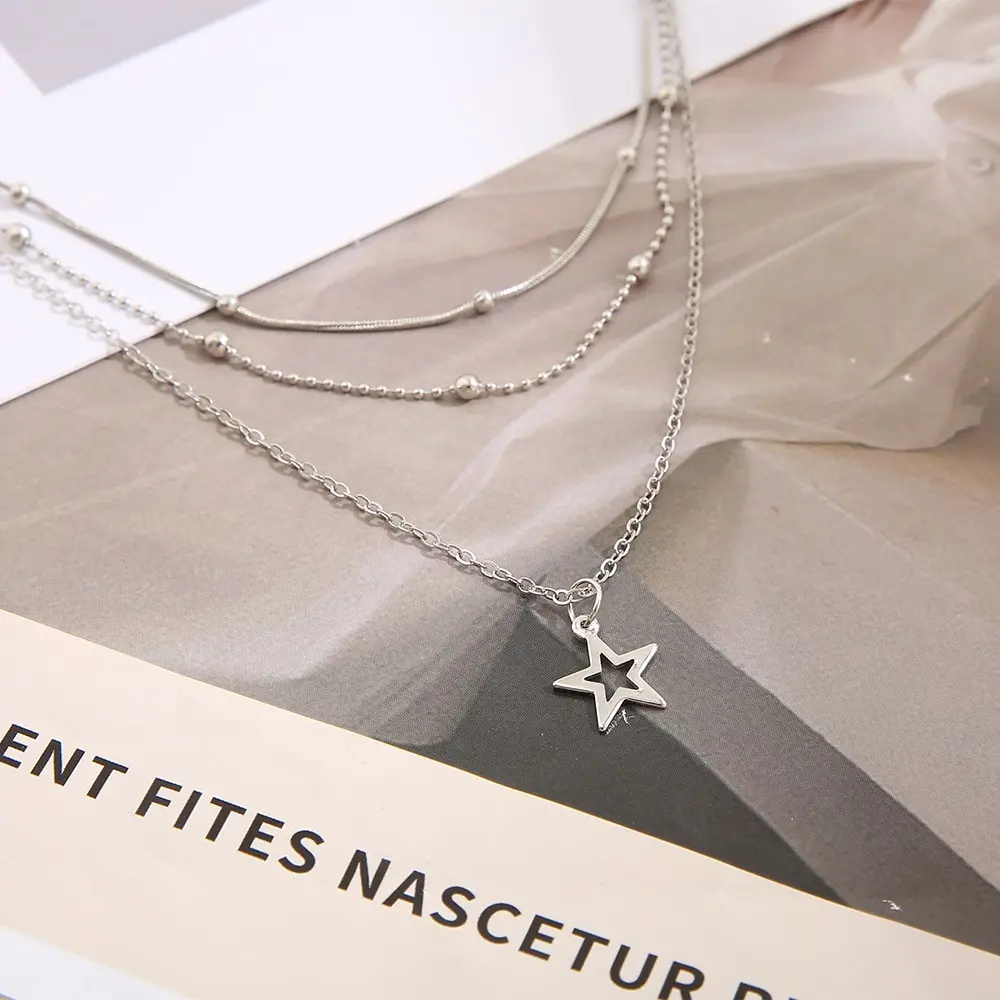 Necklace European And American Simple Temperament Lovely Atmosphere Star Moon Popular Lady Necklace Set For Women Multilayer image 5