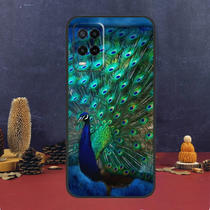 Bird Peacock Feather For OPPO A54S A74 A94 A58 A78 A98 A16 A76 A96 A15 A17 A77 A5 A9 A52 A72 A79 A53S A57S Case