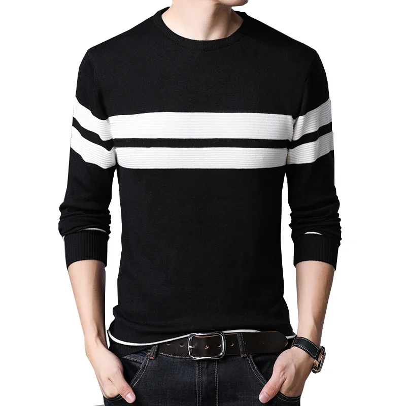 

BROWON Casual Men Sweater O-Neck Splicing Design Slim Sweaters Knittwear Autumn Mens Pullovers Pullover Men Pull Homme M-3XL