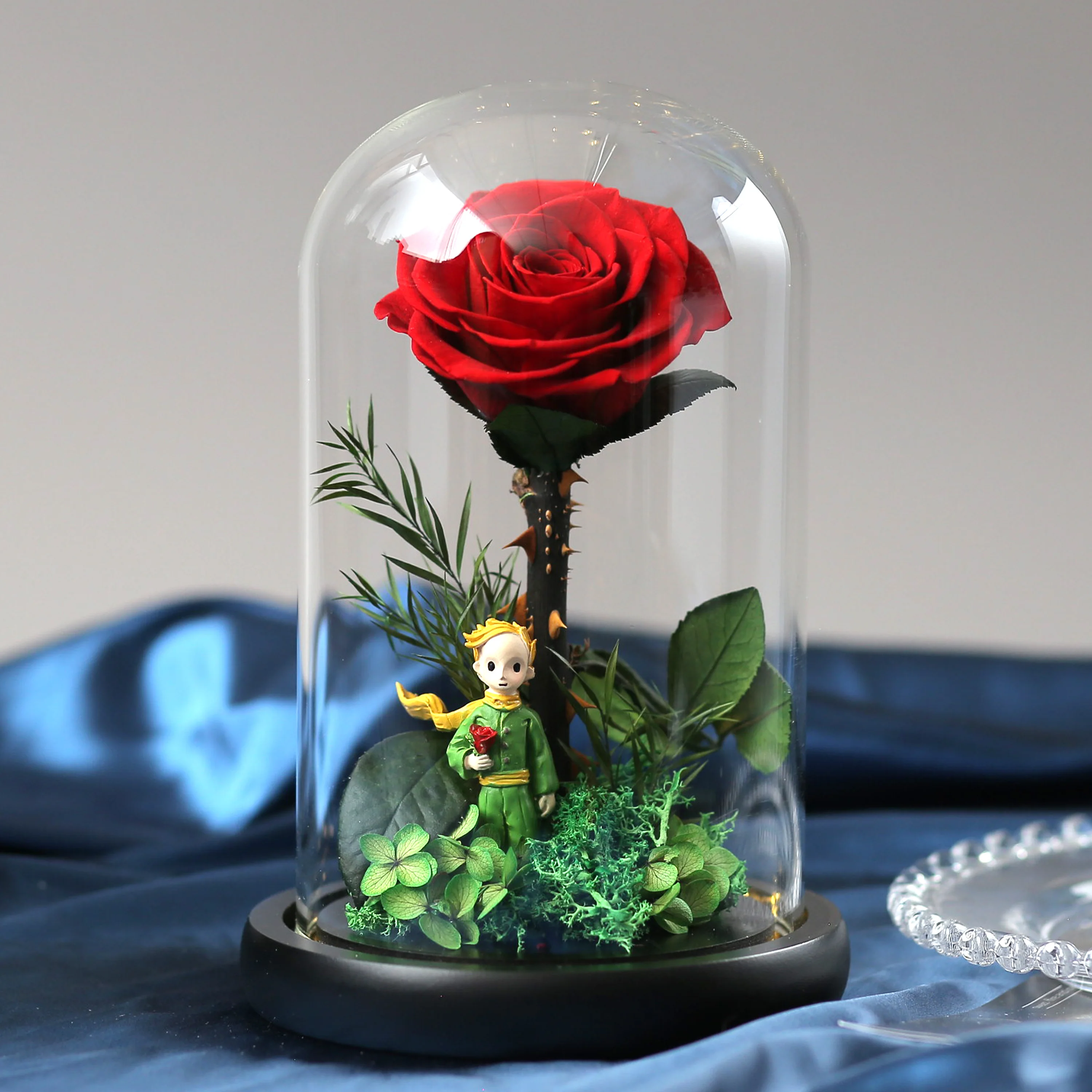 Eternal Rose Little Prince & Preserved Carnation/Gypsophila in Glass Dome, Long-Lasting Real Flower Birthday Christmas Gift