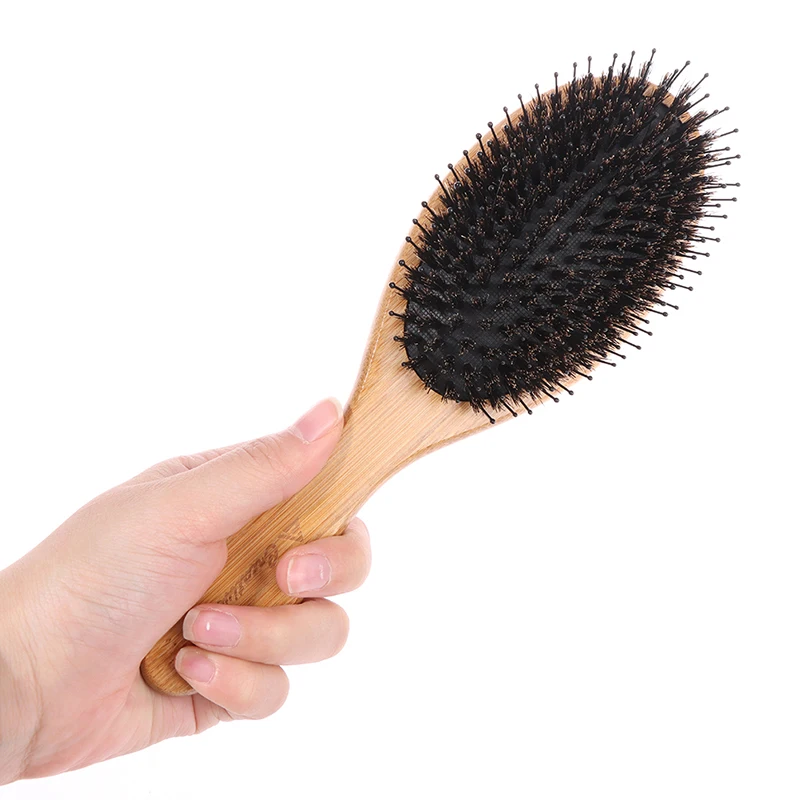 New Arrival Hair Brush Wood Handle Boar Bristle Beard Comb Styling Detangling Straighten Brown Lotus Boar Bristles Massage Comb