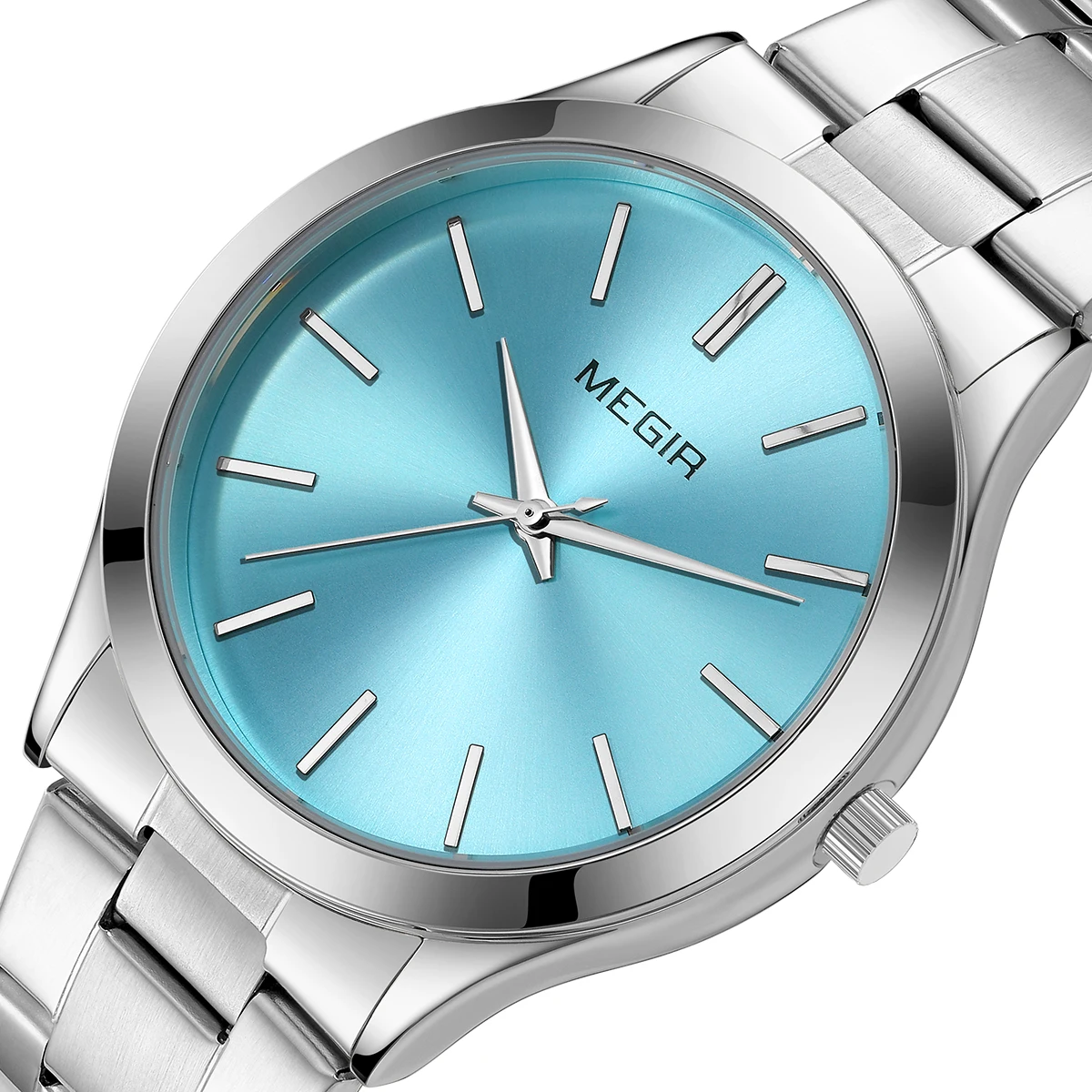 MEGIR Minimalist Watch with Stainless Steel Brand Fashion Quartz Movement Wristwatch for Business Casual