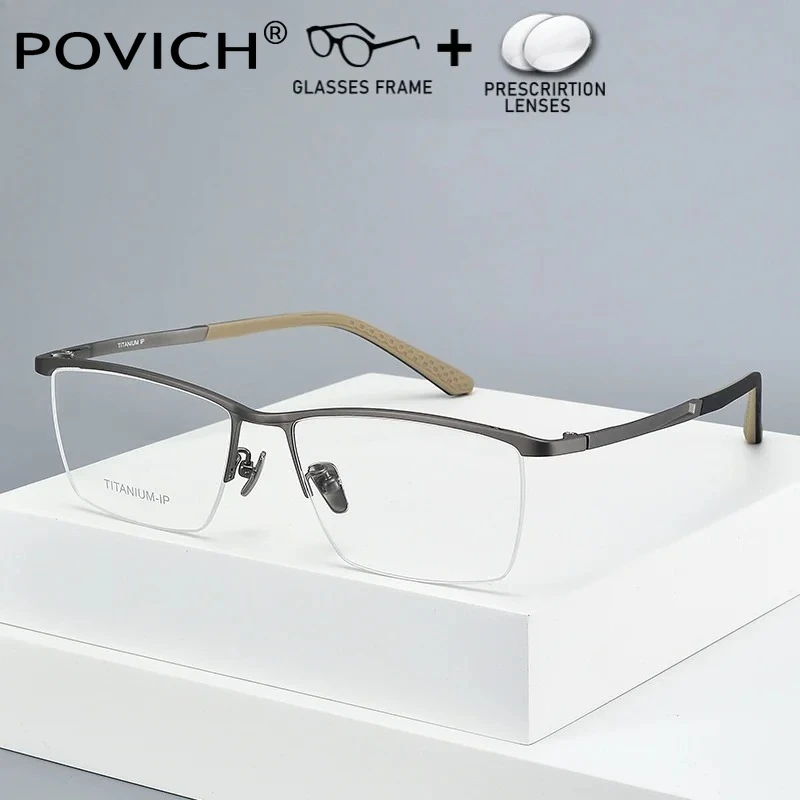 

Sturdy Half Prescription Glasses Office Mature Men Pure Titanium Eyewear Lenses Myopia Hyperopia Progressive UV400 Eyeglasses