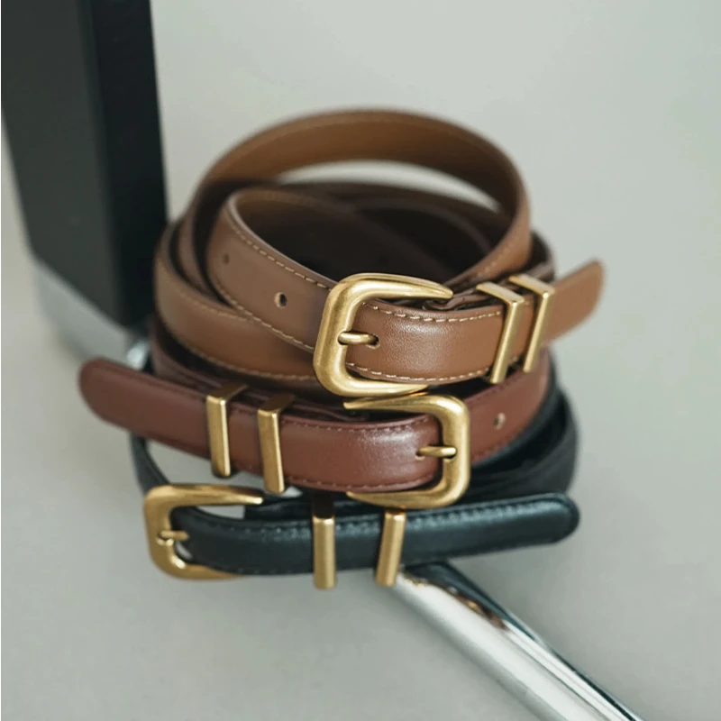 새로운 패션 여성용 스키니 벨트 진짜 가죽 올매치 허리띠 금색 버클