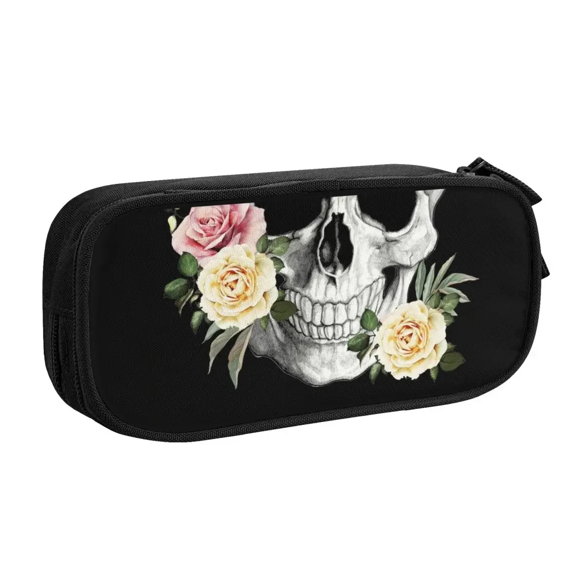 Custom Skull Skeleton Roses School Pencil Case Girls Boys Large Storage Flower Pencil Pouch Students Stationery