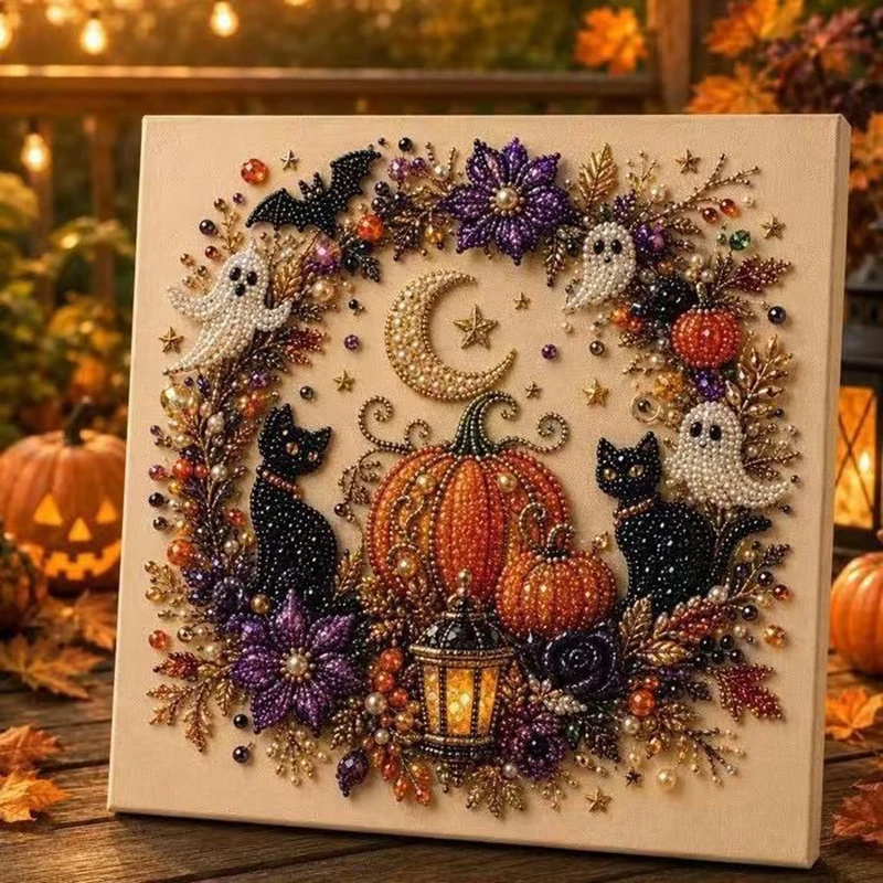 Ghost Pearl Art DIY Kit Decorative Art Halloween Christmas 3D Diamond Painted Crafts with Pearl Beads DIY Fall Home Wall Decor