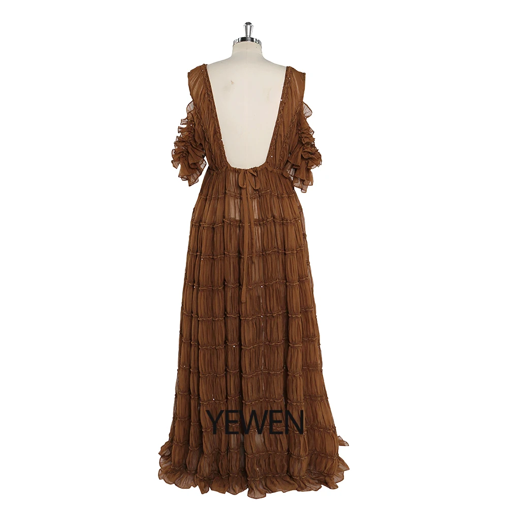 New Chiffon Dress Adjustble Waist Side Slit Woman Maxi Dress Photo Shoot Gowns Custom Color YEWEN YW221026