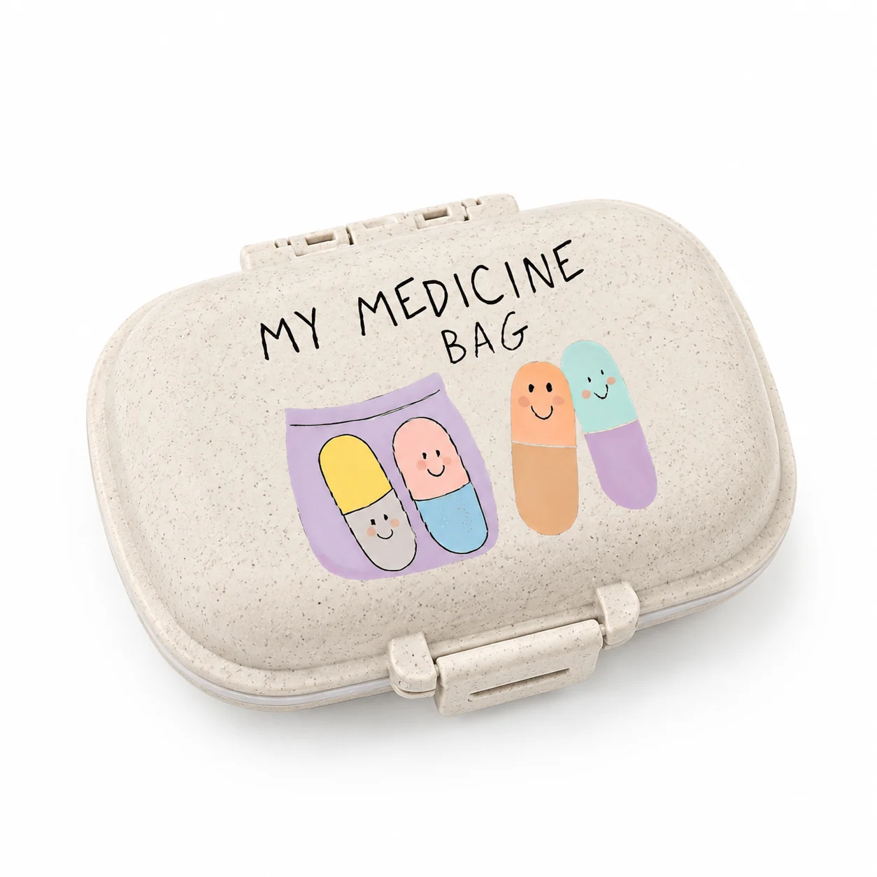 Cute 8-Compartment Pill Organizer with Locking Lid, Portable Medicine Case for Women, Seniors, Travel, Office & Daily Vitamins