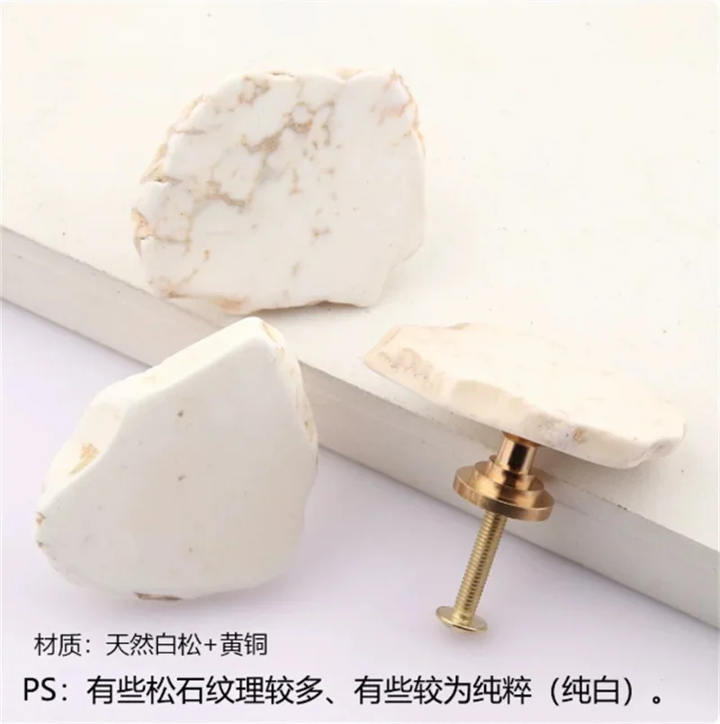 2pcs Irregular White Turquoise Cabinet Door Handles Drawer Door Knob Brass Furniture Handle For Cupboard Wardrobe Pulls Decor