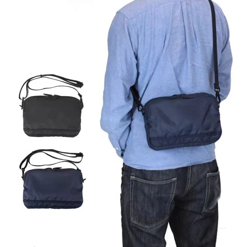 Pure Black Waterproof Nylon Outdoor Shoulder Bag for Men Casual Unisex Crossbody Bag Simple Stylish Multi-Functional Small Ba...