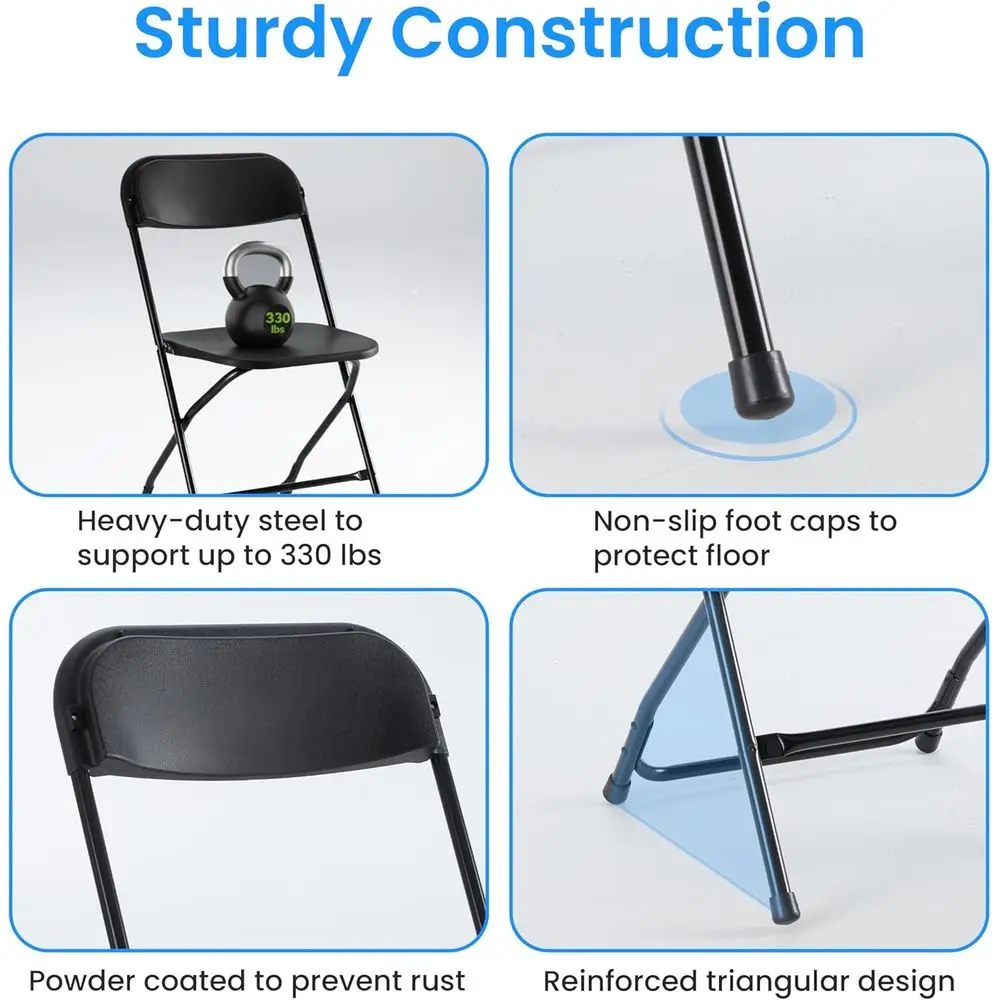 4-Pack Folding Chairs Plastic, Foldable Stackable Portable Chairs with Metal Frame 330lb Capacity, for Indoor Outdoor Use, Comme
