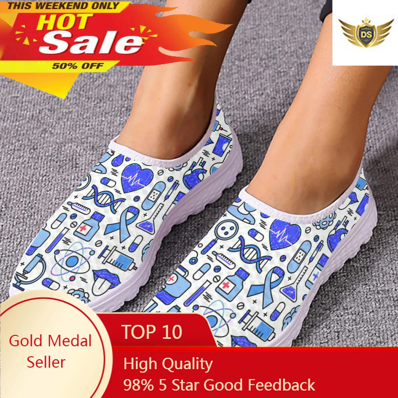 

Slip On Women's Medical Flat Shoes Summer Comfortable Breathable Mesh Sneakers Casual Loafers Nurse Shoes Zapatos