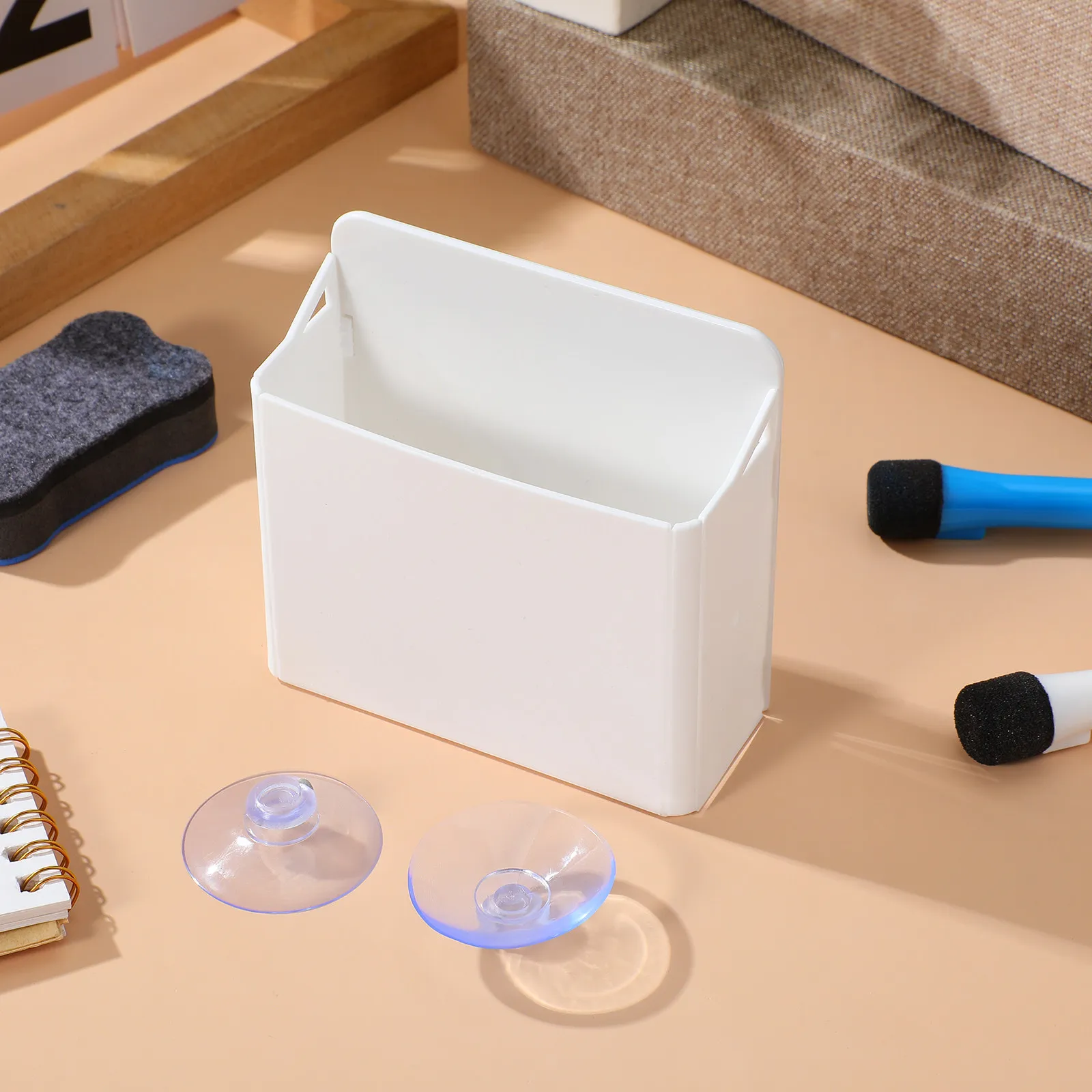 2Pcs ABS Pen Storage Box Holder For Home Whiteboard Office Worker Suction Cups Markers Adjustable Compartments