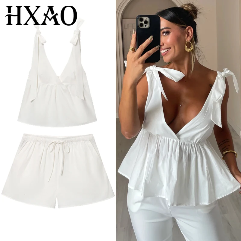 HXAO Bow Slip Top Women Summer 2025 Sexy Tanks & Camis White Butterfly Sleeveless Tops For Woman Casual Backless Cute Camisoles