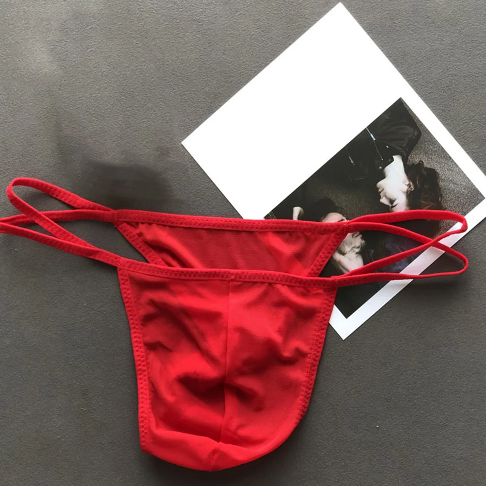 T-panties Purple Red Color Mens Sheer Mesh Thongs Underwear Tanga G-String Pouch Stretch Sissy Briefs Jockstrap