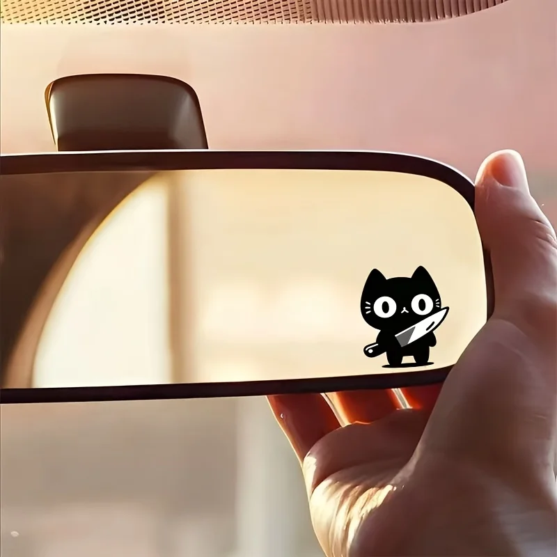 6pcs Funny Black Cat With Knife Vinyl Decal, Scratch Resistant Sticker for Car Bumper, Laptop, Guitar & Toolbox Decor