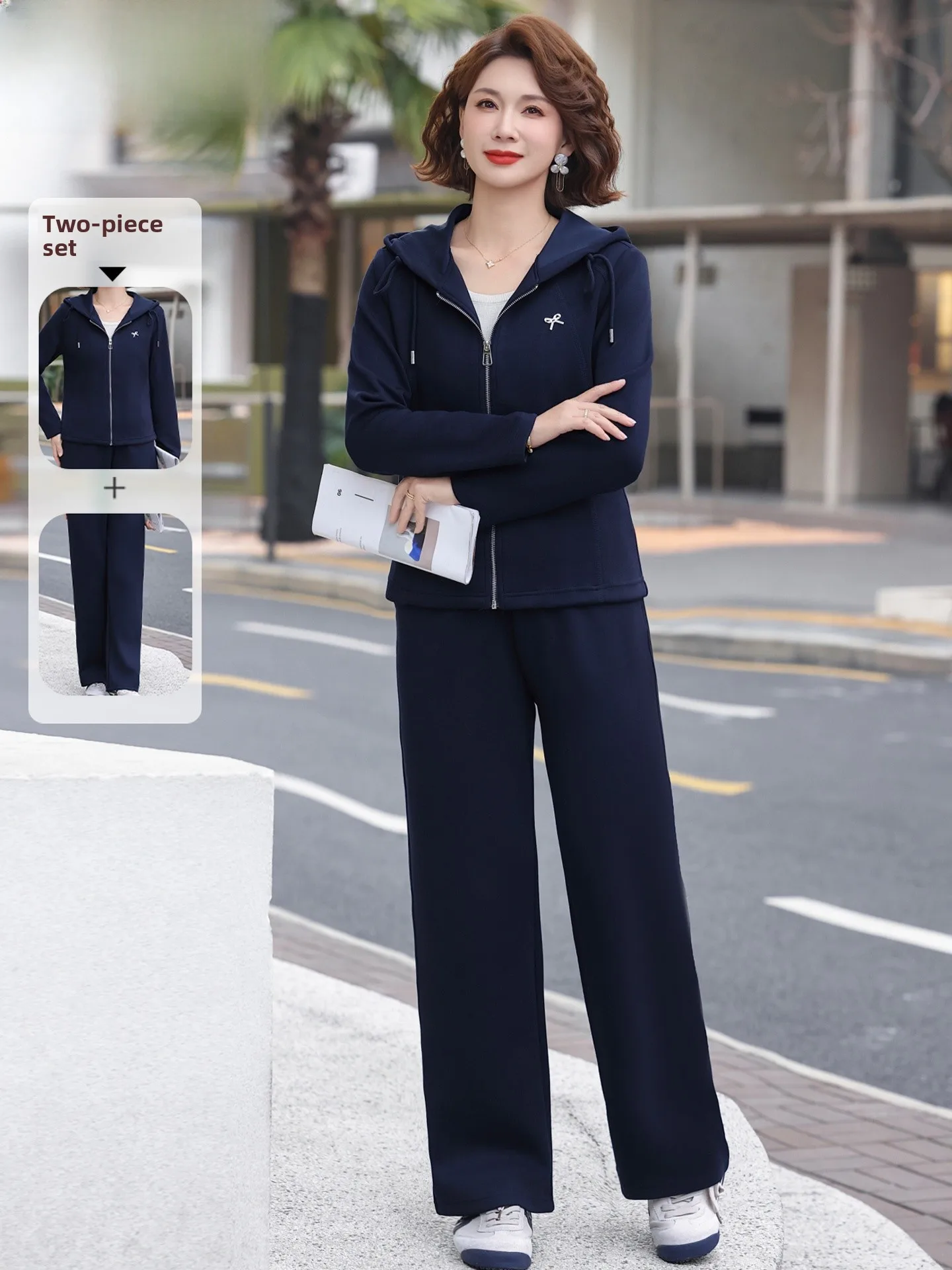 

Spring Outfit Jaet Casual Sports Women's Set Middle-Aged Mom New 2026 Anti-Aging Top And Bot Polyester Fiber Long Pants