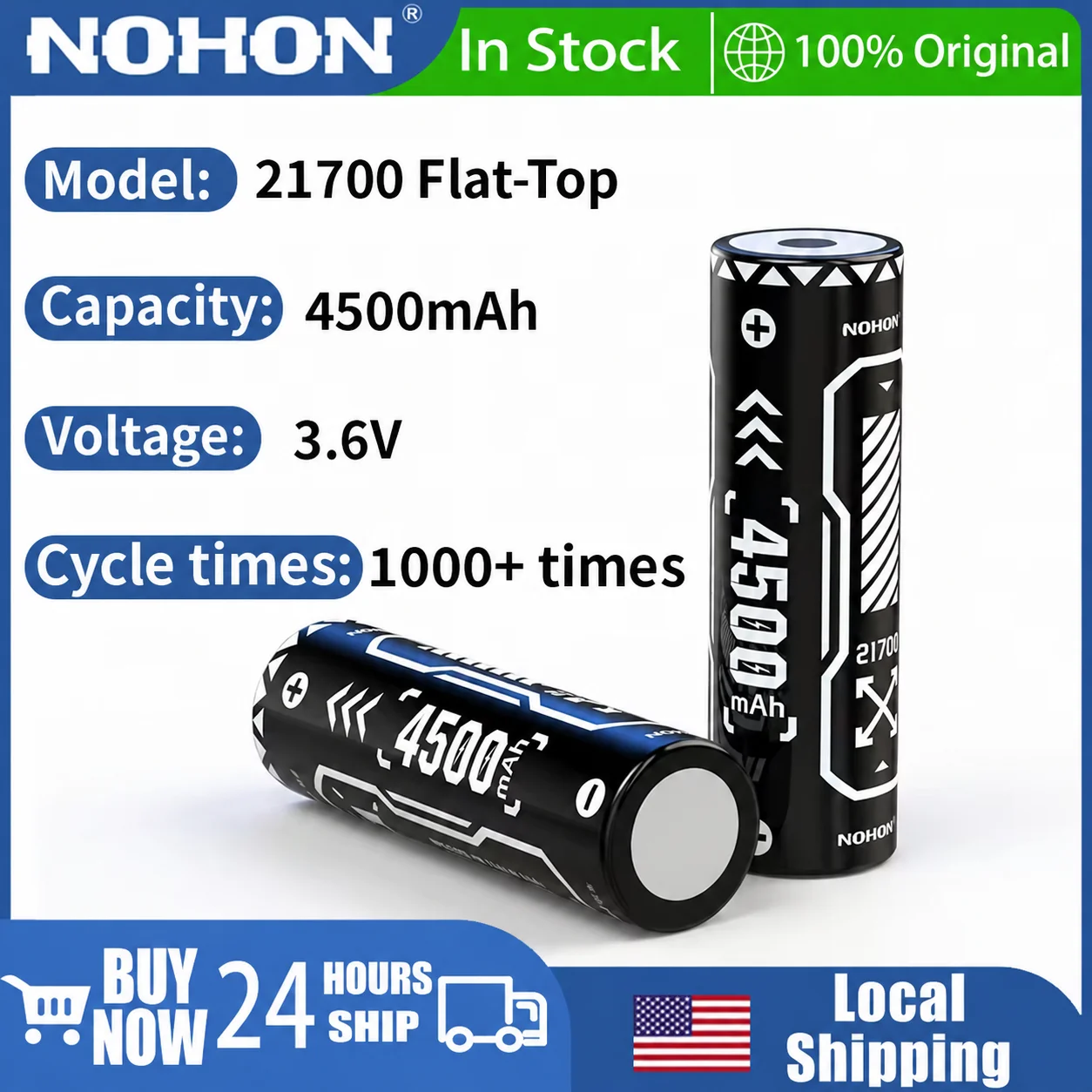 21700 Rechargeable Lithium Battery Kit Flat-Top Design Large 4500mAh Capacity for Long-Lasting Battery Life Convenient Charging Case Stable and Reliable Output Suitable for Flashlights Power Tools and Other Devices Ideal for Everyday Backup