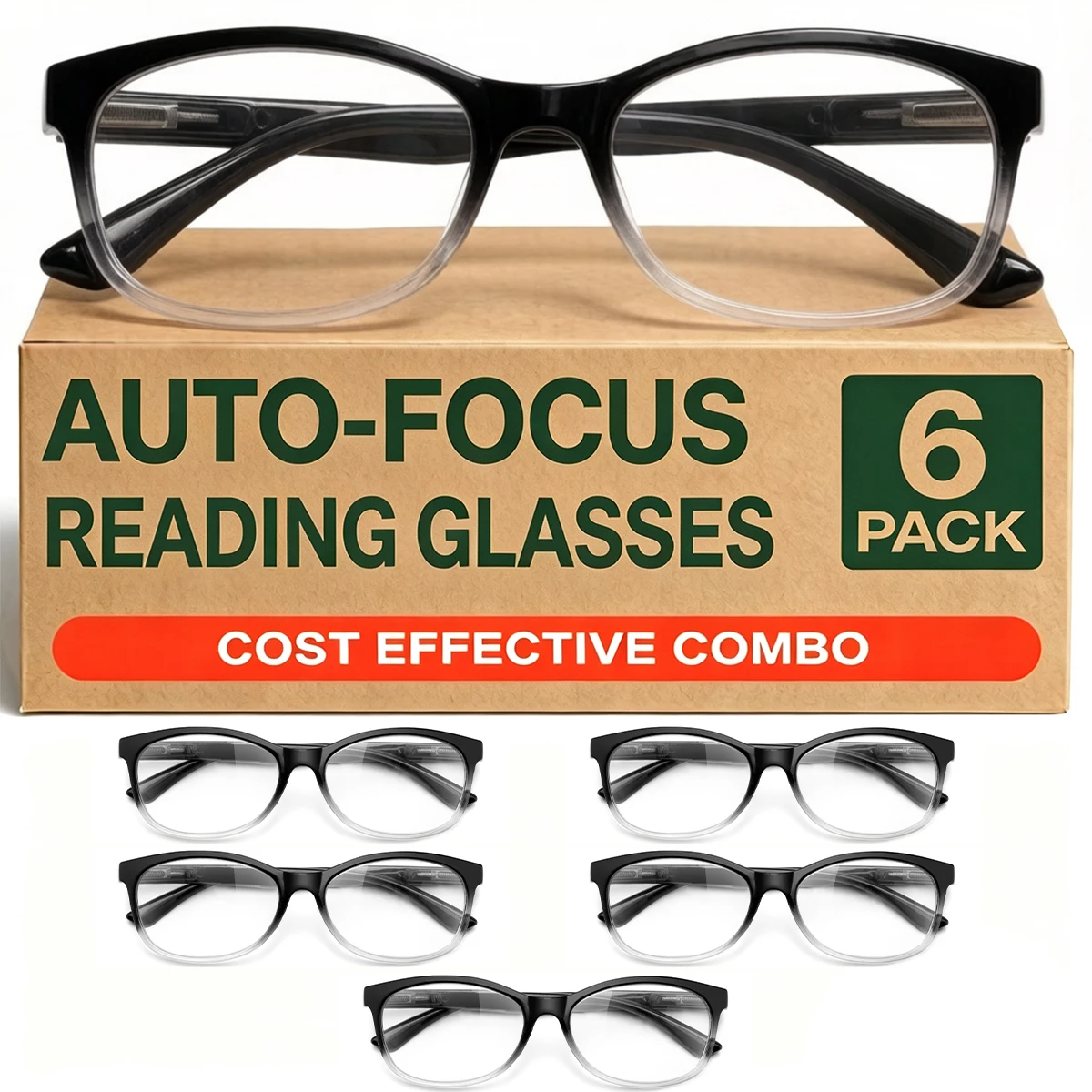 Auto Adjusting Focus Reading Glasses, Magnifying Readers for Men Women, Adjustable Eyewear for Reading & Close Work 6 pack L1