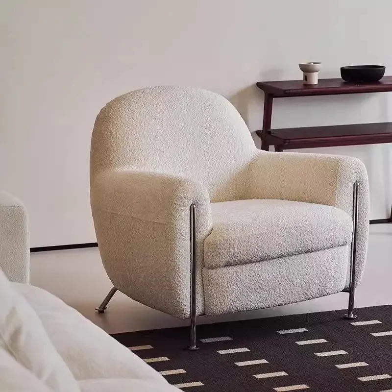 for French Hamburger Lamb Wool Art Single Sofa Chair Nordic Cream Style for Hecheng Internet Celebrity Hotel Bed and