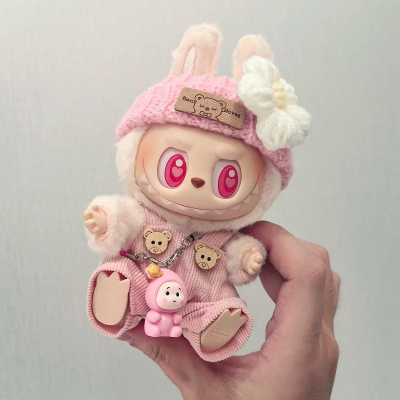 

17cm Labubu 1-3 Gen Doll Outfits | Bib Pants Bear Hat Flower Bag | Clothes for Labubu Plush Pendants Accessories