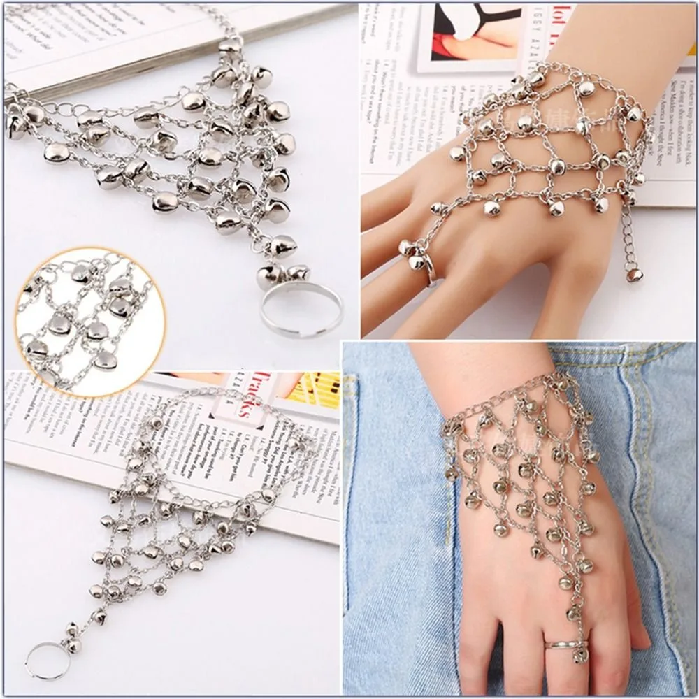 with Rings Retro Present Fairy Women Jewelry Accessories Connected Finger Bracelet Full Bell Bracelet Fishing Net Bracelet