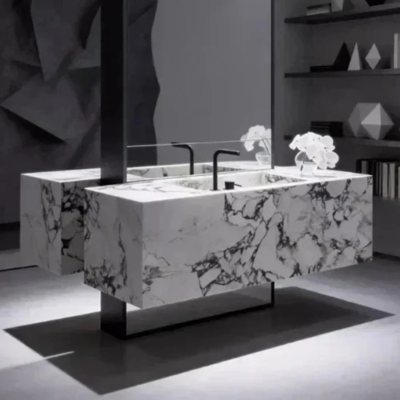 #Seamless Basin Bathroom Table Hotel Villa Light Luxury High End Simple Hand Wash Face Wash Table Furniture Rock Slab Integrated