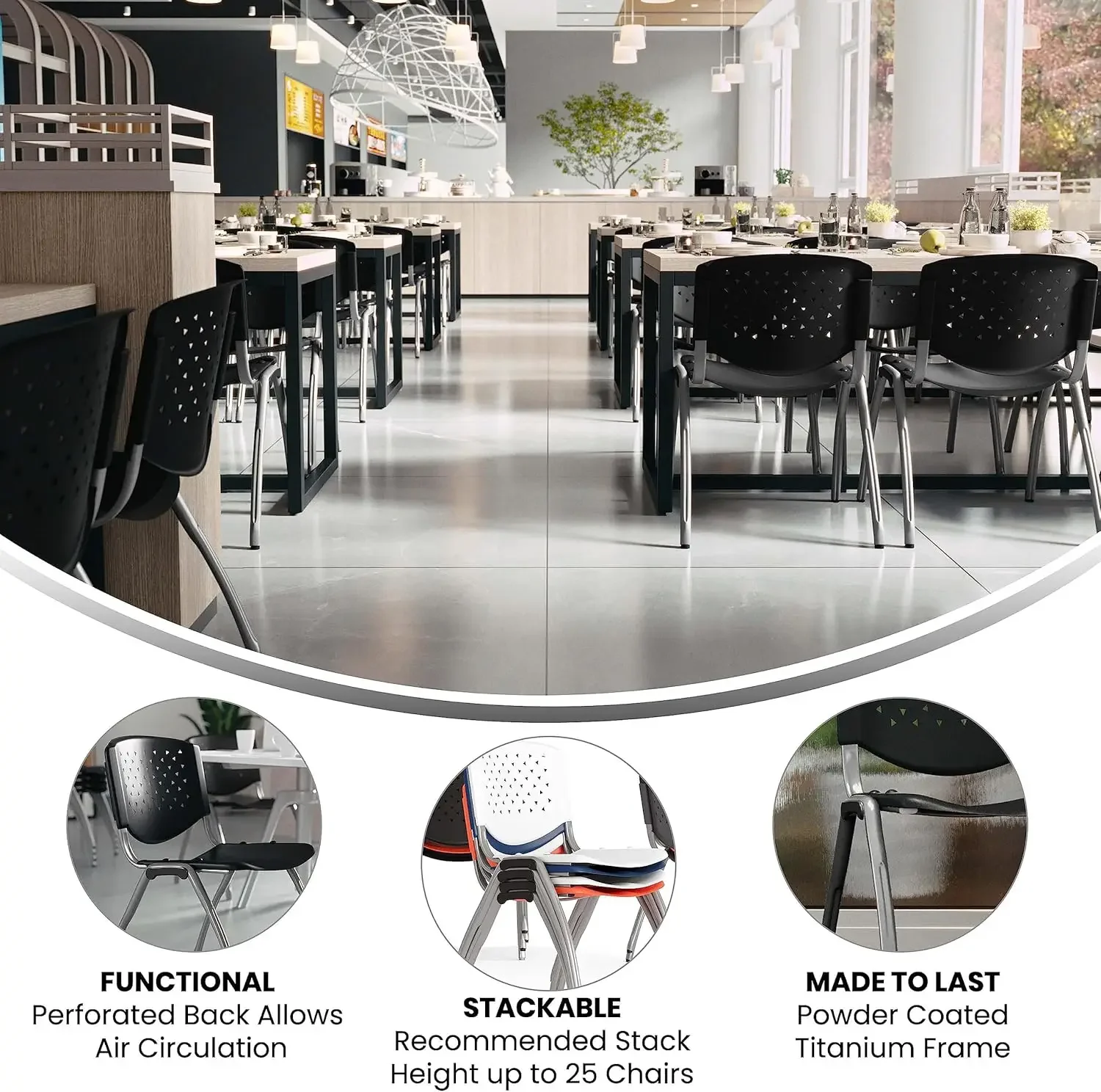 Furniture Plastic Contoured Lobby Chairs with Perforated Backs, Ergonomic Stacking Chairs for Offices