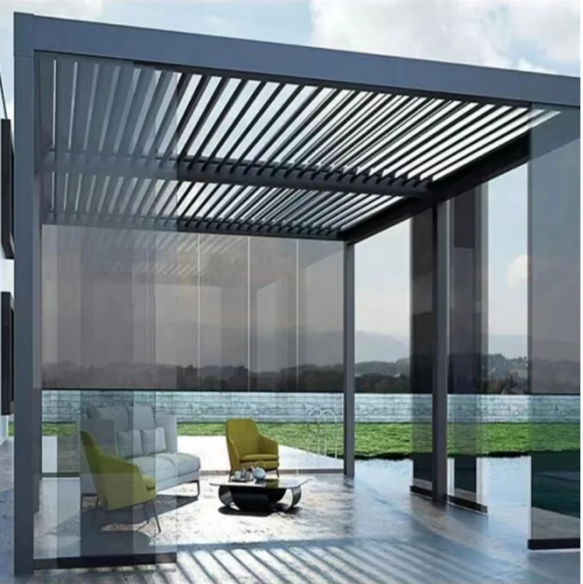Retractable Gazebo Motorized Pavilion Garden Outdoor Aluminium Electric Wall Waterproof Pergola