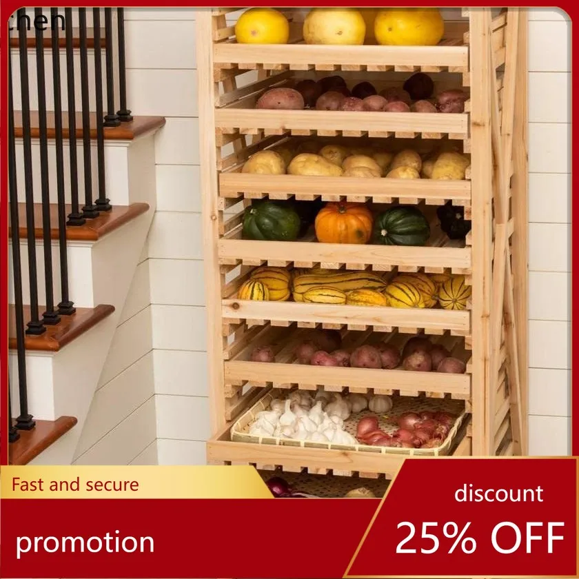 YFY  wooden storage rack, drawer-style pull-out, multi-tier floor standing organizer for home, restaurant, and vegetable storage
