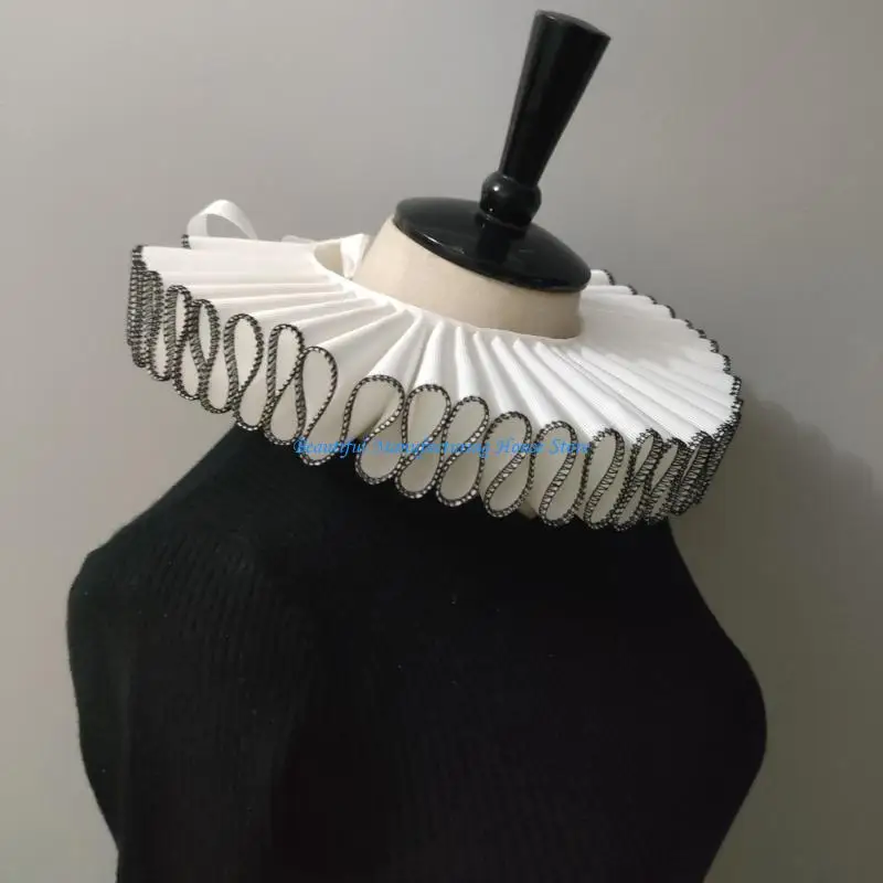 

E56A Victorian Black Edging Ruffled Faux Collar Shawl for Theatrical Performances