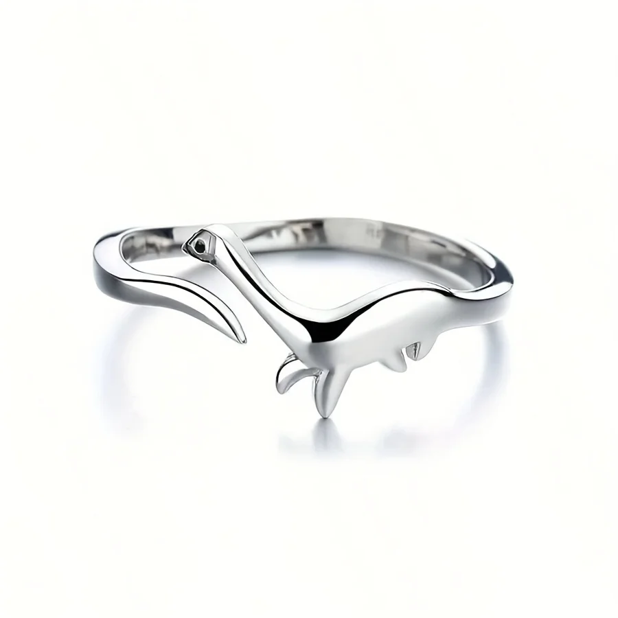 Verstellbarer Dinosaurier-Ring im Retro-Stil für Damen – Einzigartiges Jurassic-Design, schlichter und dennoch eleganter Stil, silberfarbene Oberfläche, angenehm zu tragen.