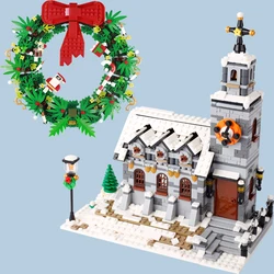 MOC Winter City Street Snow House Building Blocks Christmas Tree Wreath Church Figures Scene  Assemble Model Bricks Kid Toy Gift