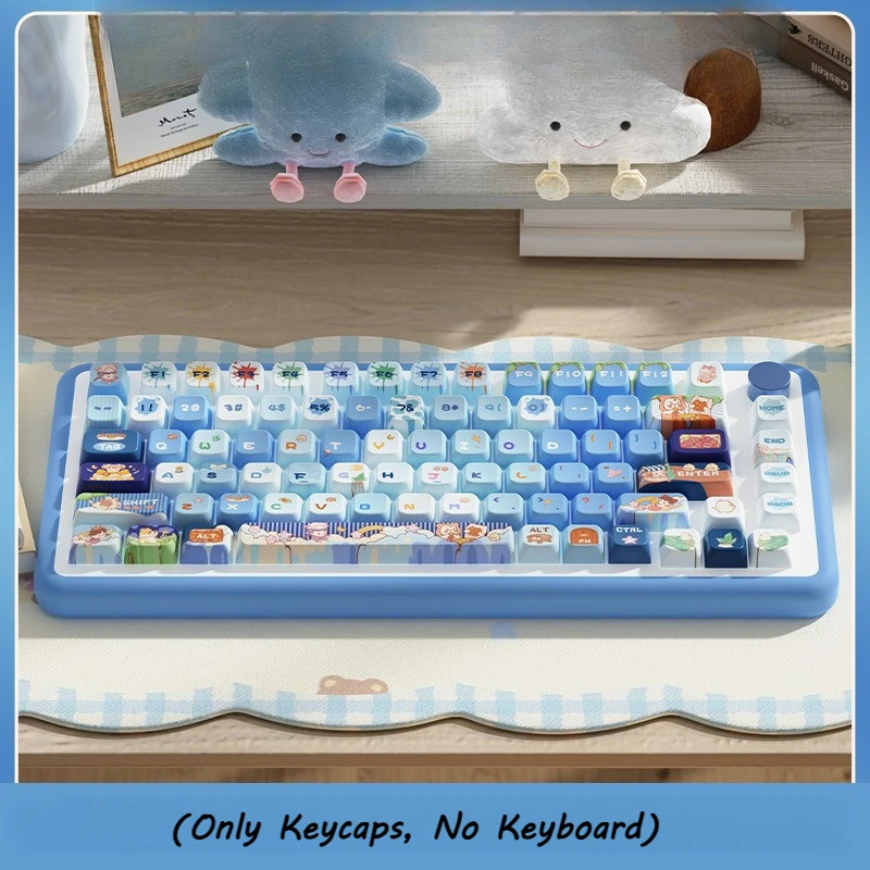 Cute Kawaii Cat Themed Keycaps MDA Profile PBT 5 Side Dye Sublimation Keycaps 138/158Keys Keycap Set for Mechanical Keyboard