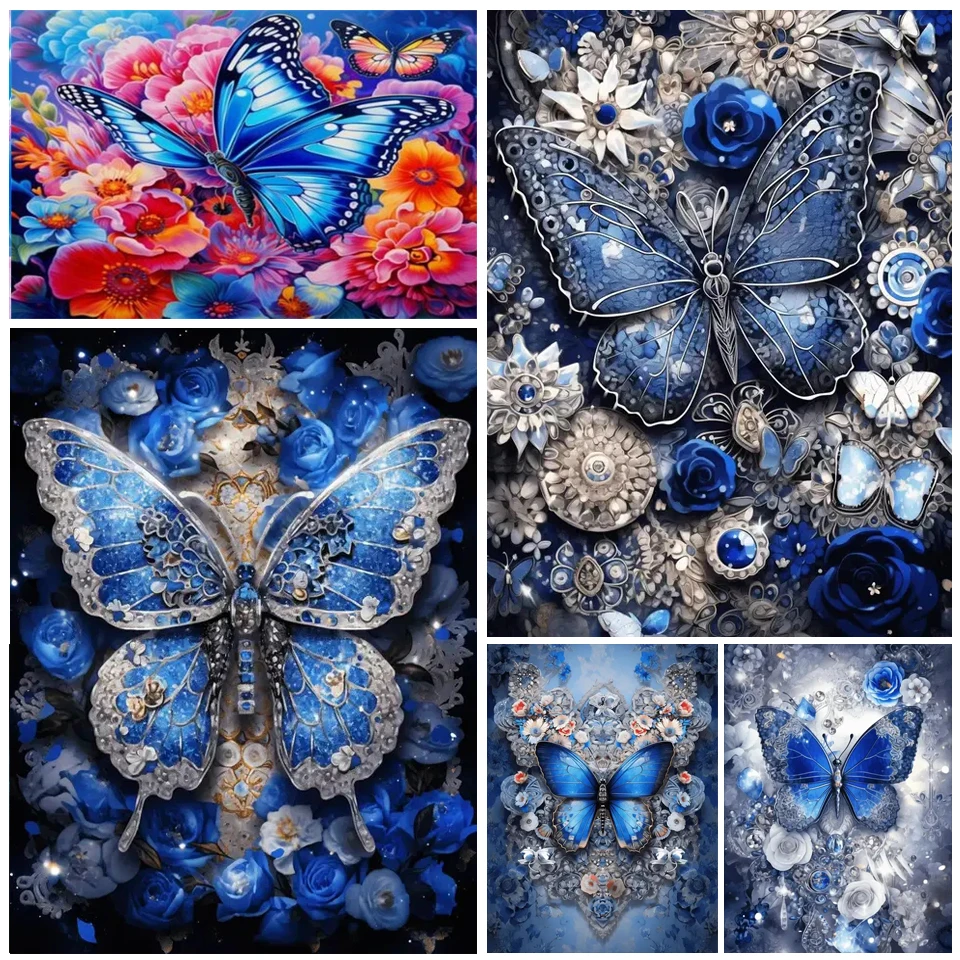 Blue Butterfly Rose Diamond Painting Complete Kit Jewelry Cross Stitch Full Square/Round Mosaic Flower 5D DIY Home Decoration