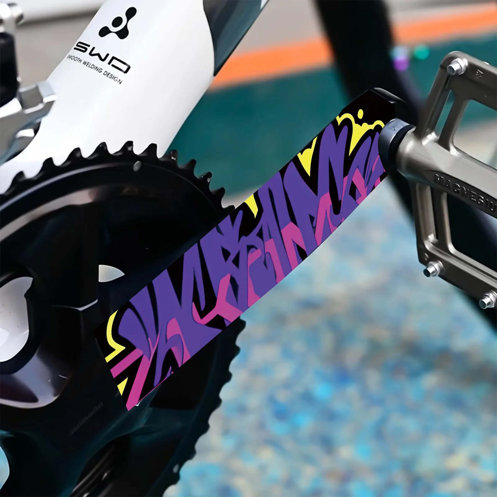 

1pair Purple Pink Yellow Graffiti Bike Crank Stickers, Waterproof Vinyl Decals for Bicycle Crank, Chain Guard & Frame