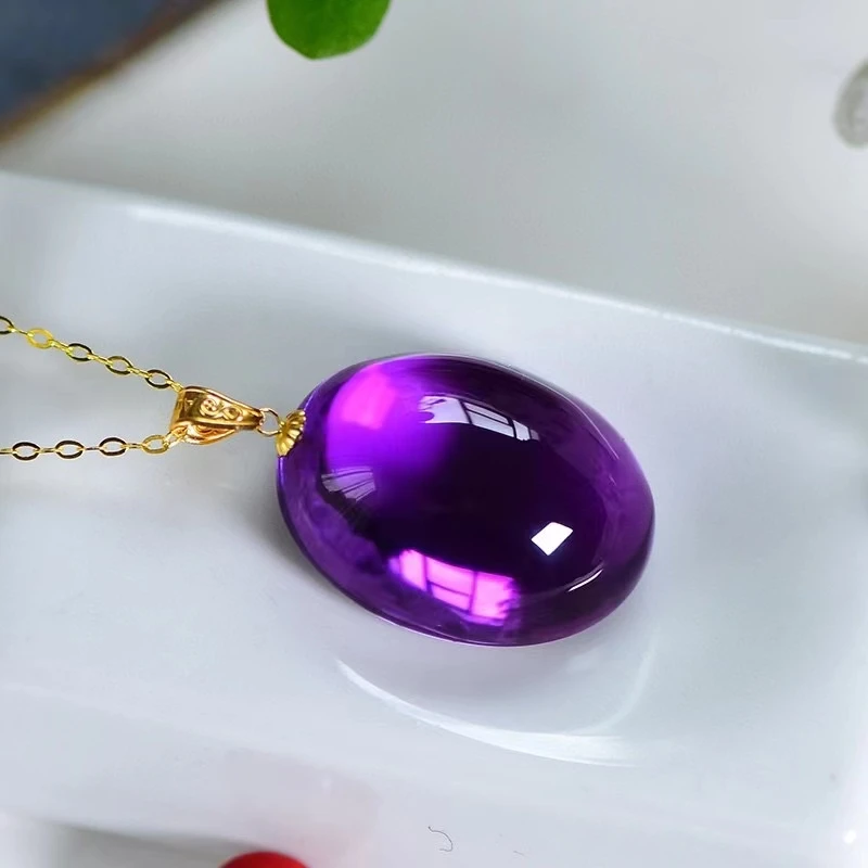 Natural Purple Amethyst Quartz Round Pendant Oval Women Men 21*15.8*10.4mm Amethyst Fashion Necklace Jewelry AAAAA