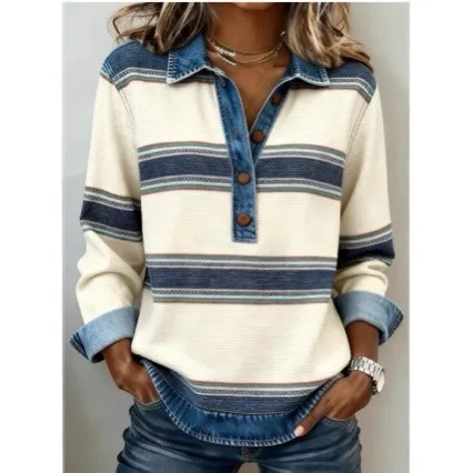 

Korean Sweater Striped Cable-Knit Embroidered Sweater Polo-Collar Cropped Short Top Schoolgirl Vintage Girlish Pullover