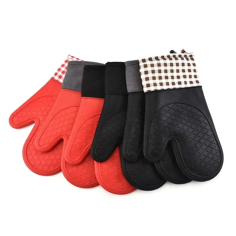 

Silicone Microwave Oven Gloves Two-finger Wave Thickened and Long Anti-Scalding Silicone Baking Oven Insulated Kitchen Gloves