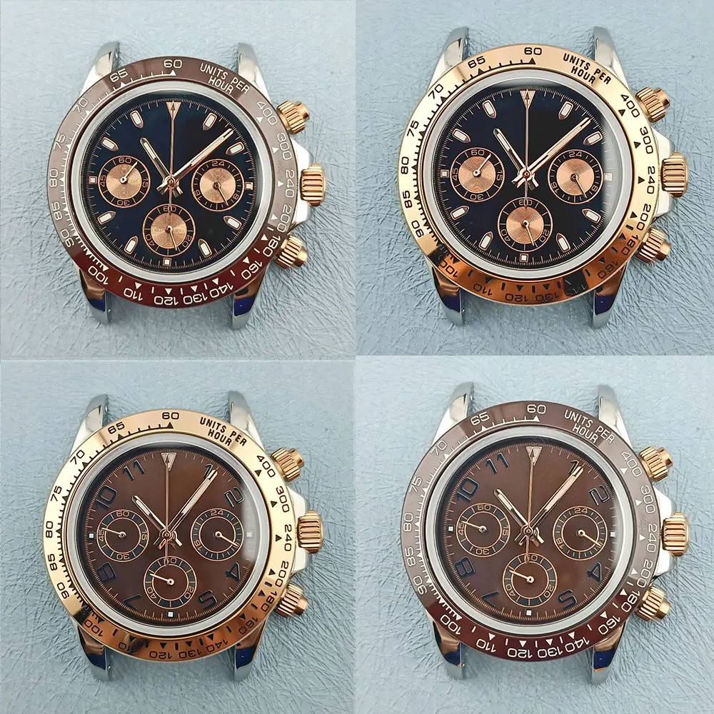 Custom LOGO 39.5mm VK Series 63 Man Rose Gold Crown Watch Case 316L Stainless Steel Sapphire Glass Chronograph Watch Waterproof