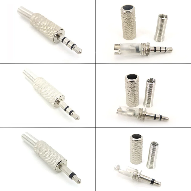 Conector de Áudio Mono/Estéreo de 3,5mm com 2, 3 ou 4 Polos, Plugue Macho para Fone de Ouvido, Cabo de Solda, Adaptador de Reparo de Metal para Fone de Ouvido W28