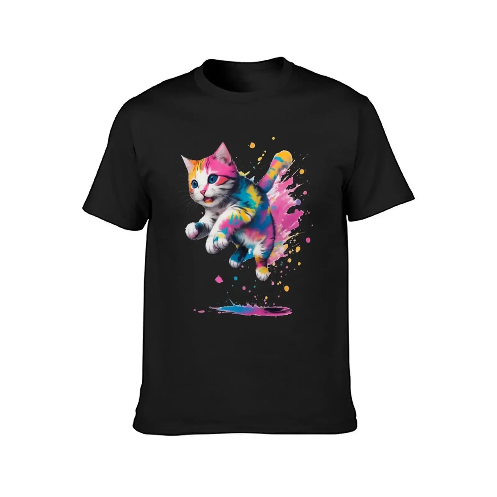 jumping cat T-shirt funnys oversizeds animal prinfor boys customizeds fitted t shirts for men