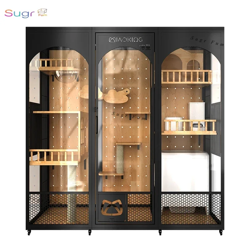 

Роскошная вилла для кошек из панорамного стекла Meow Emperor из цельного дерева может быть изготовлена по индивидуальному заказу с автоматическим кошачьим туалетом, большая клетка для кошачьего туалета,