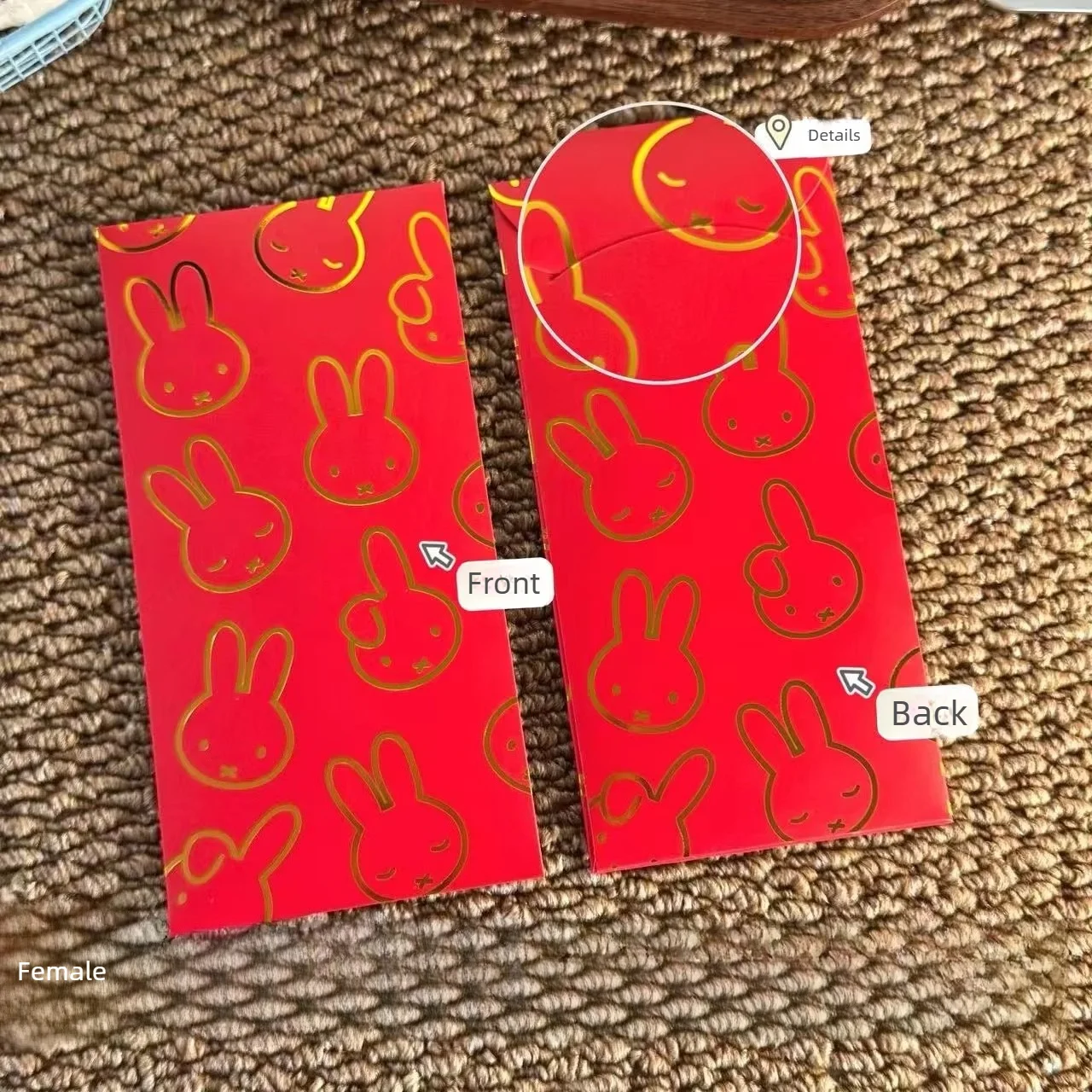Kawaii Miffy Full Print Gold Stamping Red Envelope High Aesthetic Long Hard Shell Lucky Money Envelope New Year Gift for Friends