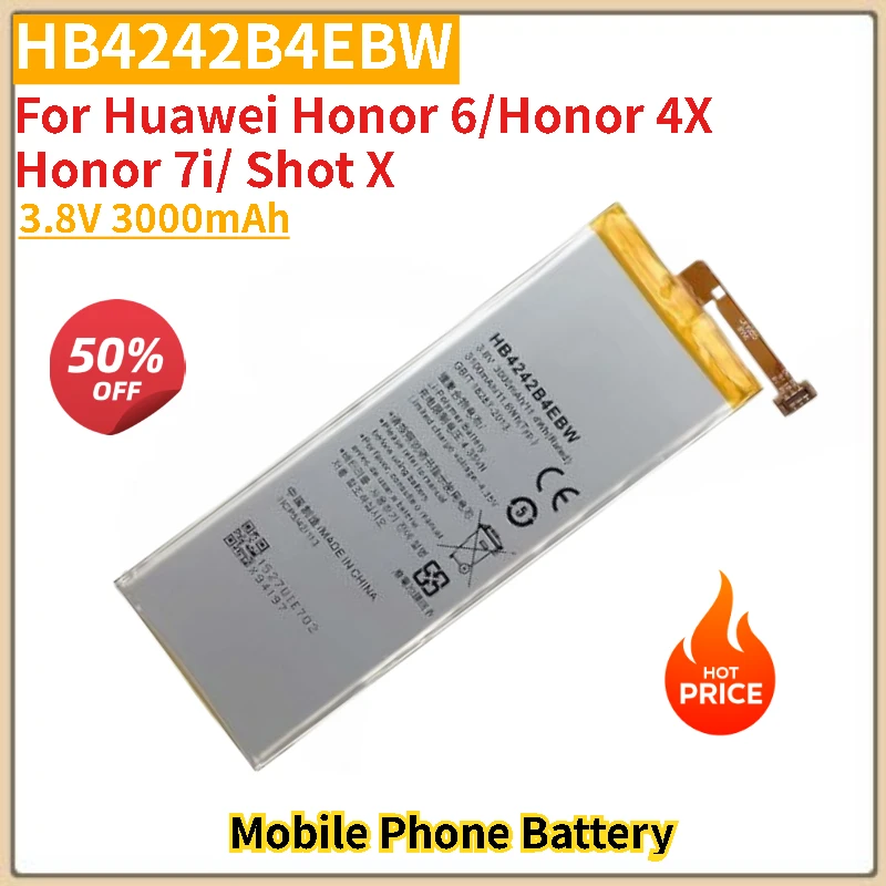 

HB4242B4EBW Mobile Phone Battery 3.8V 3000mAh For Huawei Honor 6 4X 7i Shot X Replacement BatteryBrand-New High Quality