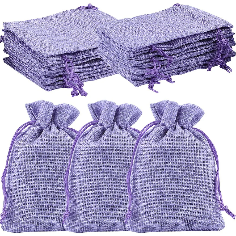 Polyester Imitation Burlap Packing Pouches Drawstring Bags for Christmas Wedding Party and DIY Craft Packing Medium Purple