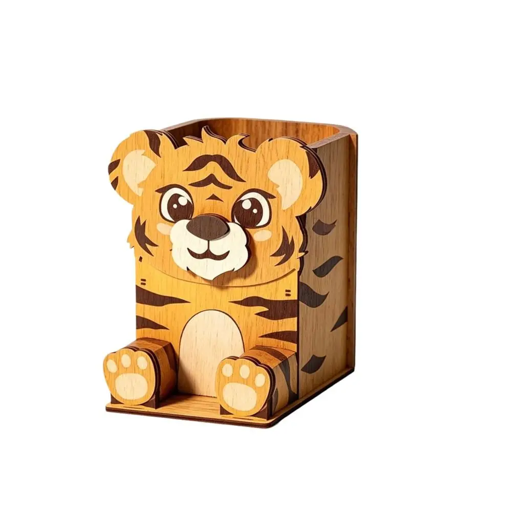 Hand Carved Animal Glasses Holder 3D Design Multi-Functional Pen Holder Rack Cartoon Shape Wooden Material Phone Display Stand